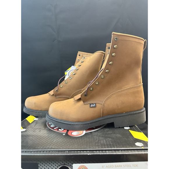 Justin Boots New 8" Aged Bark Steel Toe Mens 12 B Work Lace 795 EH Comfort Foam - Picture 6 of 11